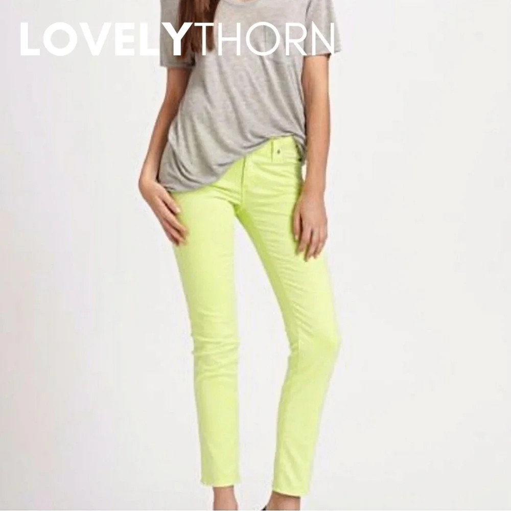 AG JEANS // ltd ed the stilt cigarette leg neon yellow sateen jeans - Picture 7 of 16